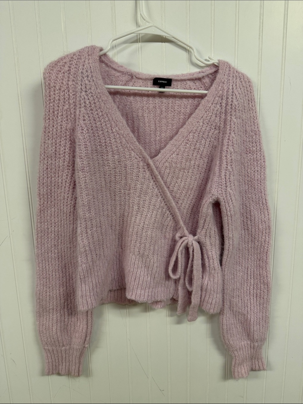 Express Light Pink Wrap V-Neck Tie Front Sweater